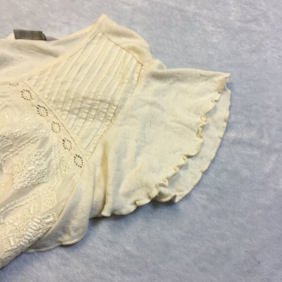 Lucky Brand Blouse Top Sz L Womans Ivory Cream Linen Knit Embroidered Lace Boho - Picture 16 of 16